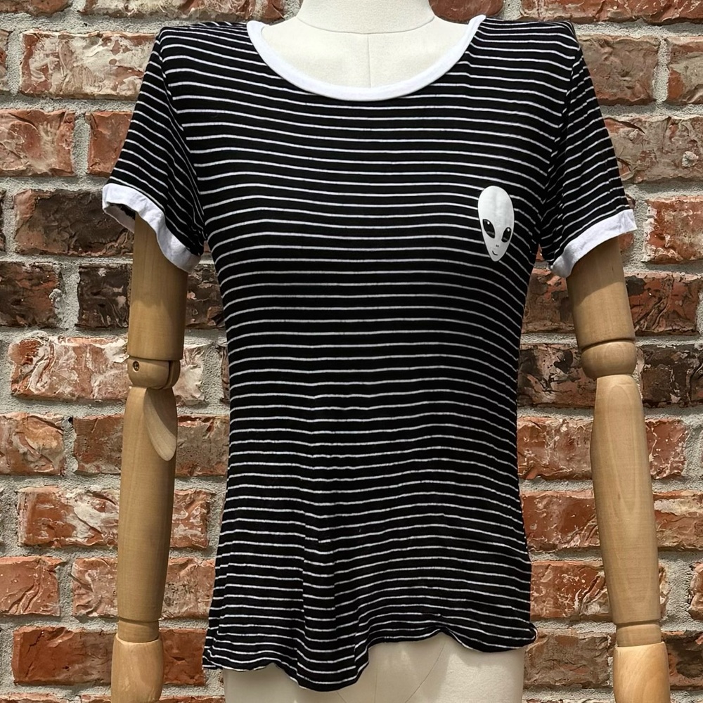 Lunachix black alien ringer tee with white stripes / S / Excellent condition
